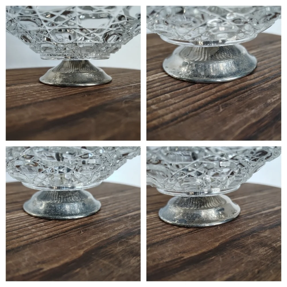 Glass Tidbit Tray Candy Dish W Silver Plated Handle England Jewelry Display Dish